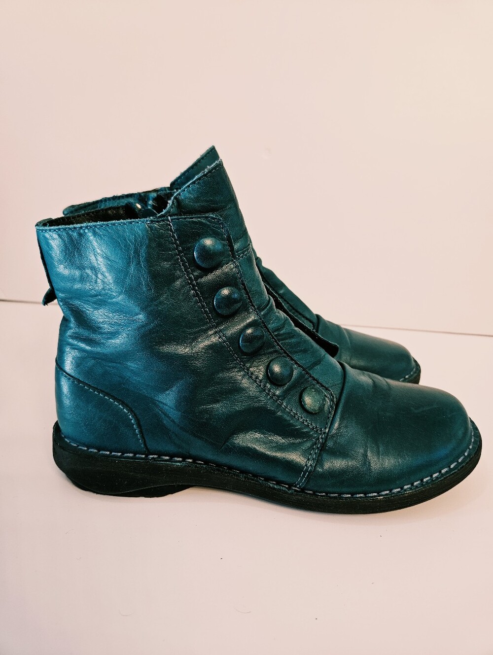 Miz Mooz Pater Ankle Boots Size 37 US 6.5-7 Leather Upper Teal Victorian